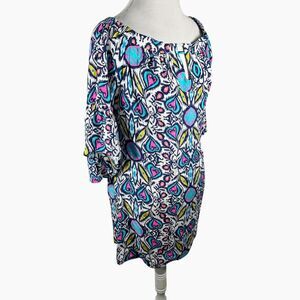 Alice + Trixie Colorful Bold Ikat Silk Tunic Shirt Off Shoulder Beachy Size M